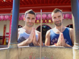 Stefan and Sebastien at the Puu Jih Syh Temple, Sandakan, Sabah, Malaysia Borneo, August 2015