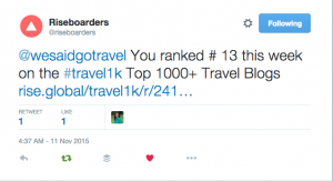 Lisa Niver is #13 out of 1000+ Travel Sites!